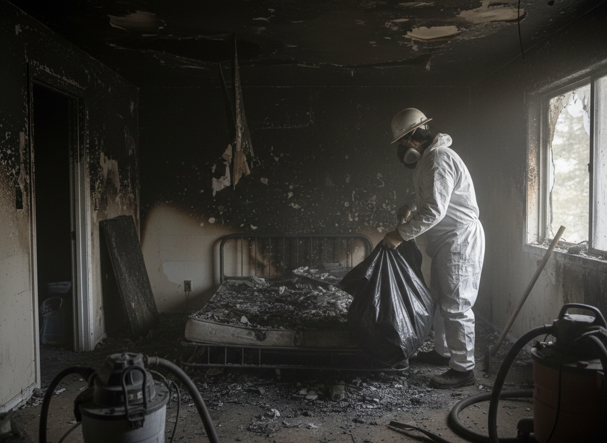 Bedroom fire damage cleanup in Rimforest